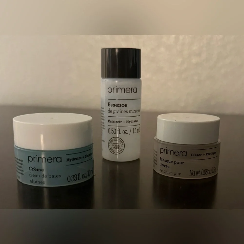 Primera Skincare Travel Set Alpine Berry Cream Lip Mask Essence Bundle